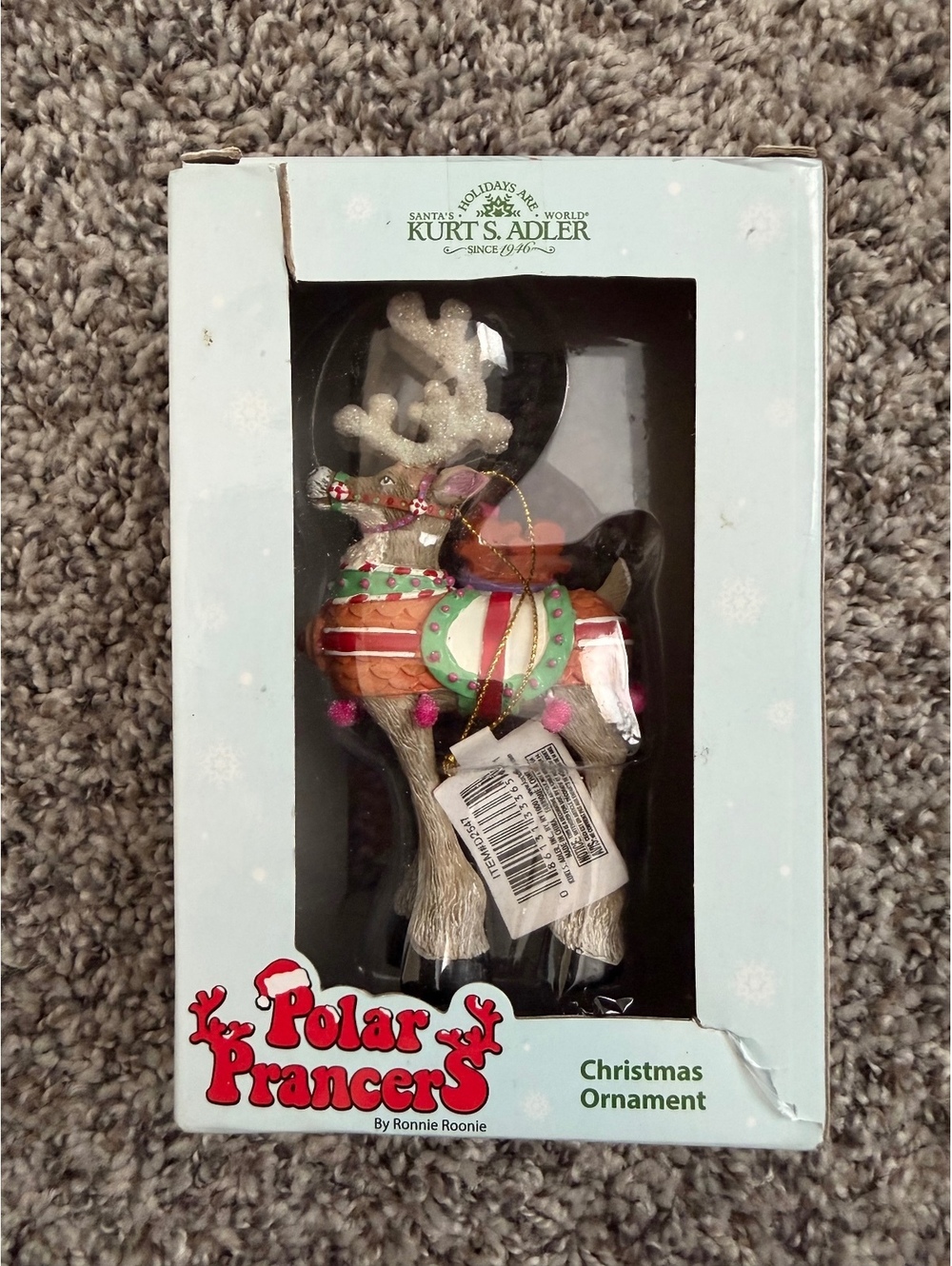 Kurt Adler Polar Prances Reindeer Christmas Ornament Ronnie Roonie D2547 Box